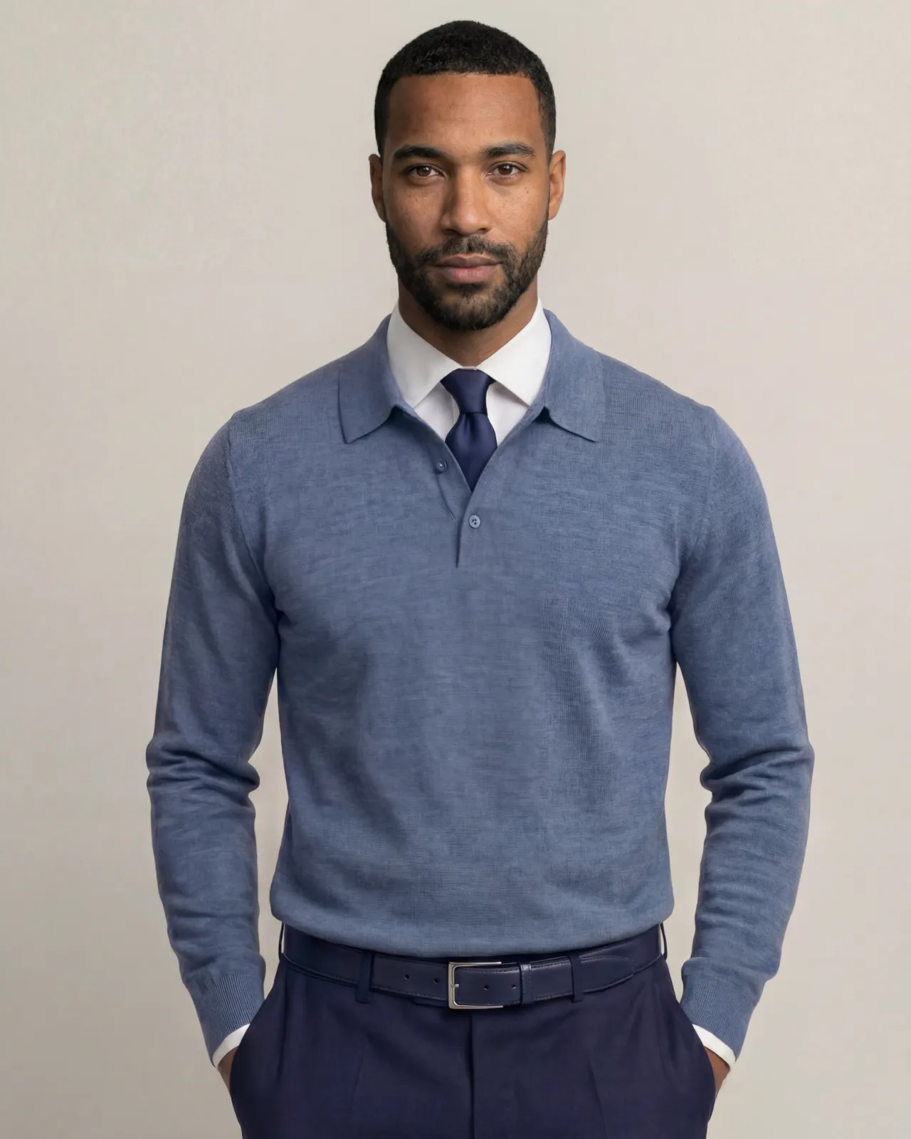 Grå Merino Polo