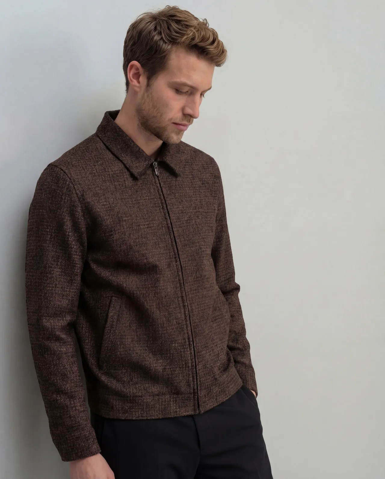 Brown Virgin Wool Flight Jacket